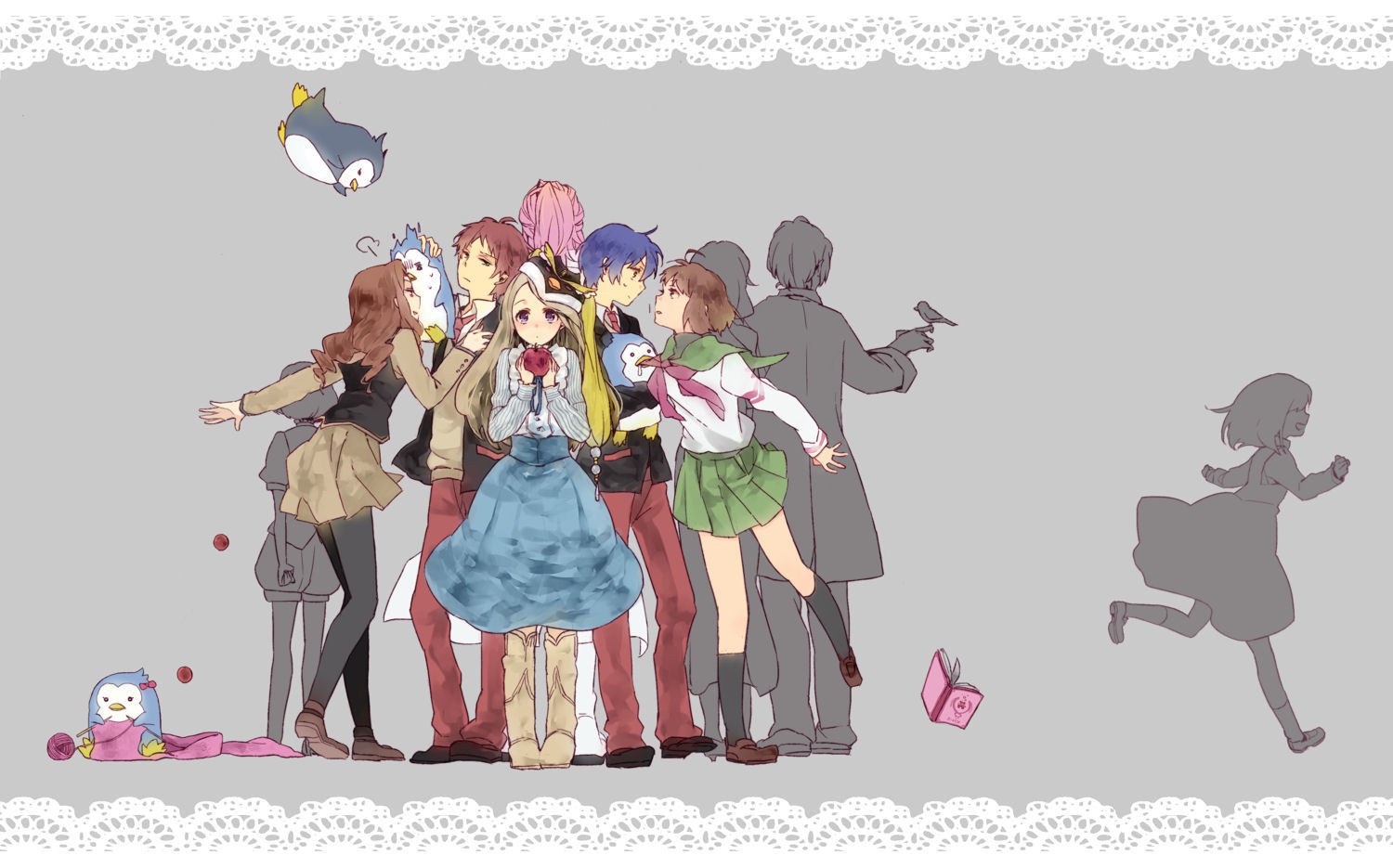 anime characters with penguins