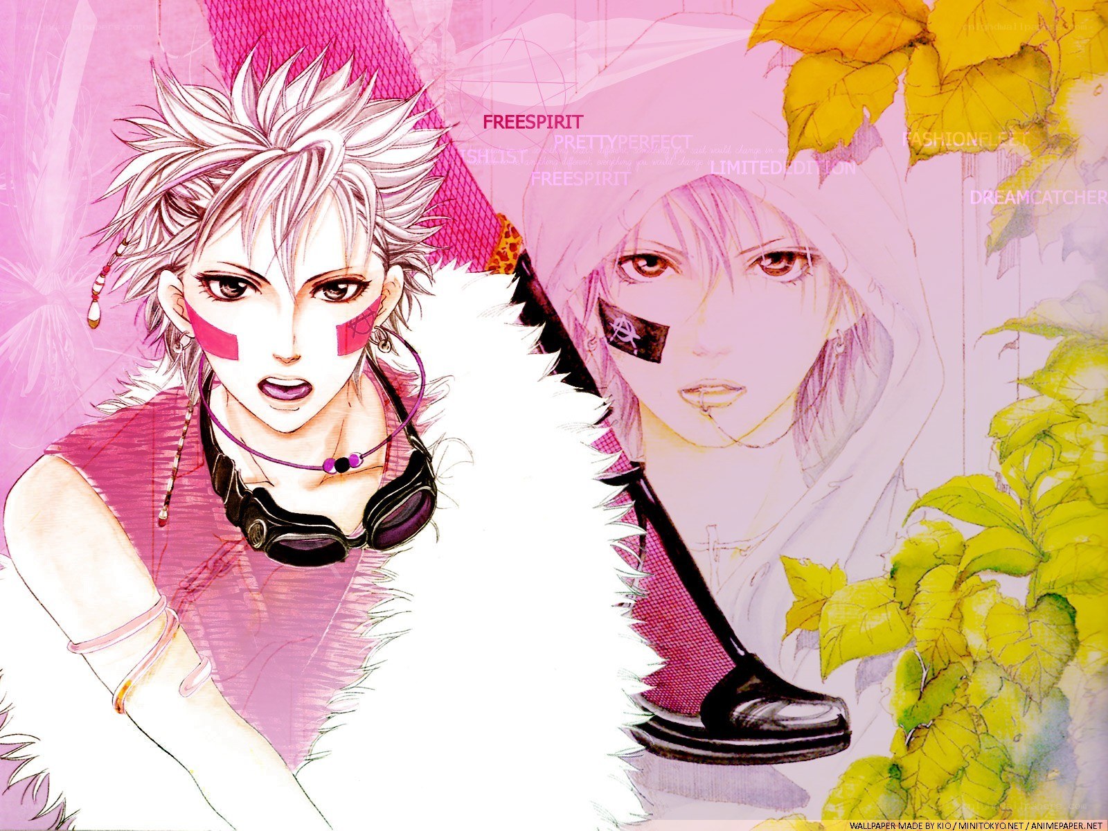 Anime characters with pink and yellow theme