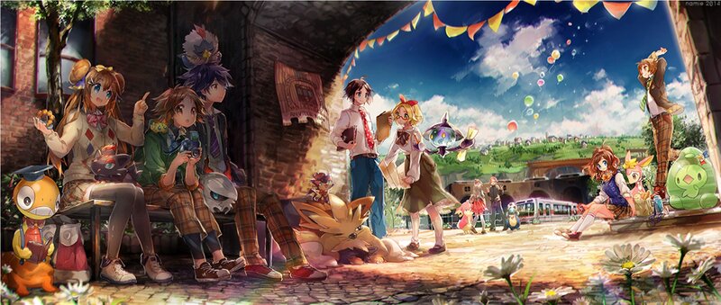 Anime Characters with Pokémon — Blue, Festive
