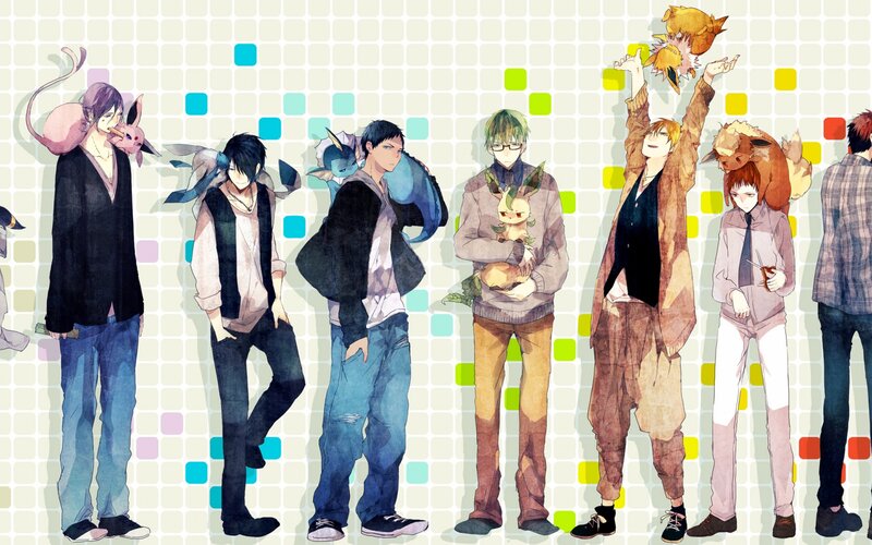 Anime Characters with Pokémon — White, Playful