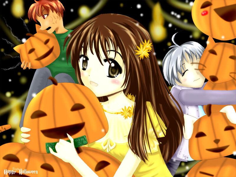 Anime characters with pumpkins