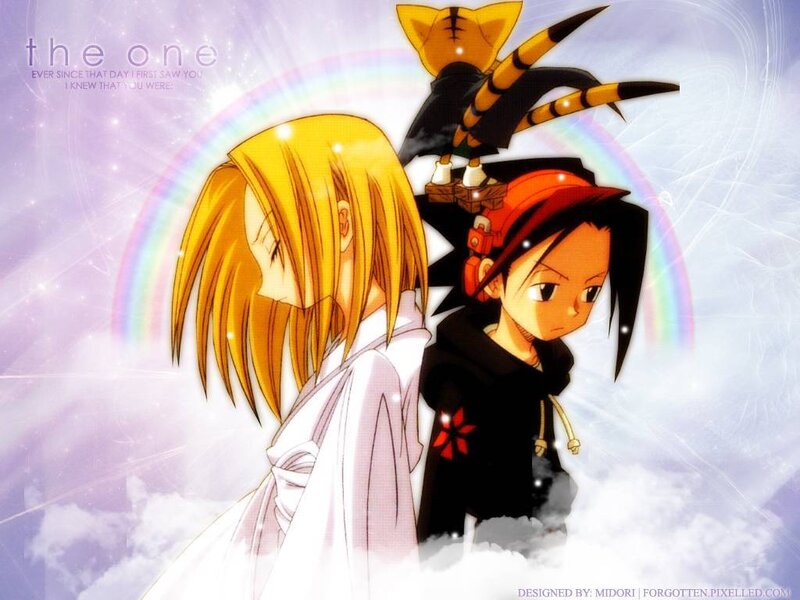 anime characters with rainbow background