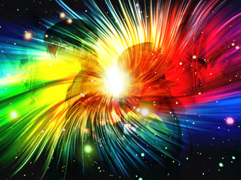 anime characters with rainbow light
