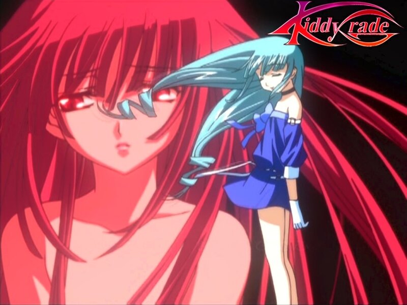 Anime characters with red and blue hair