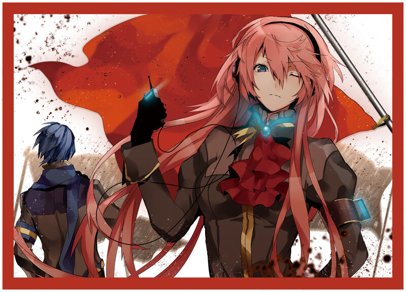Anime characters with red and blue hair