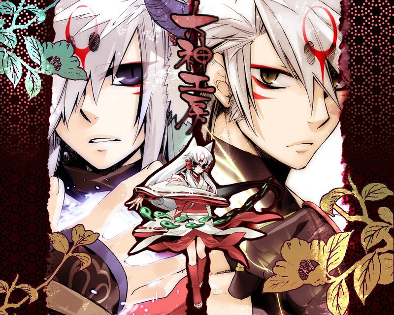 Anime characters with red markings