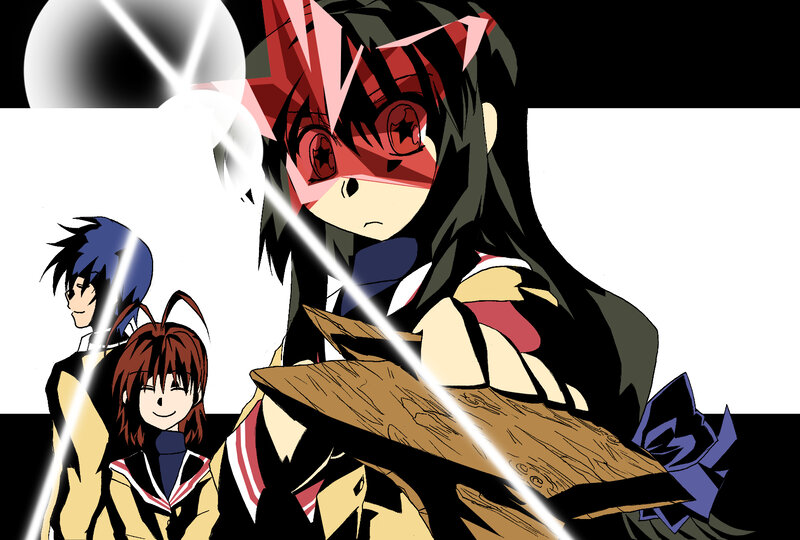 Anime characters with red mask