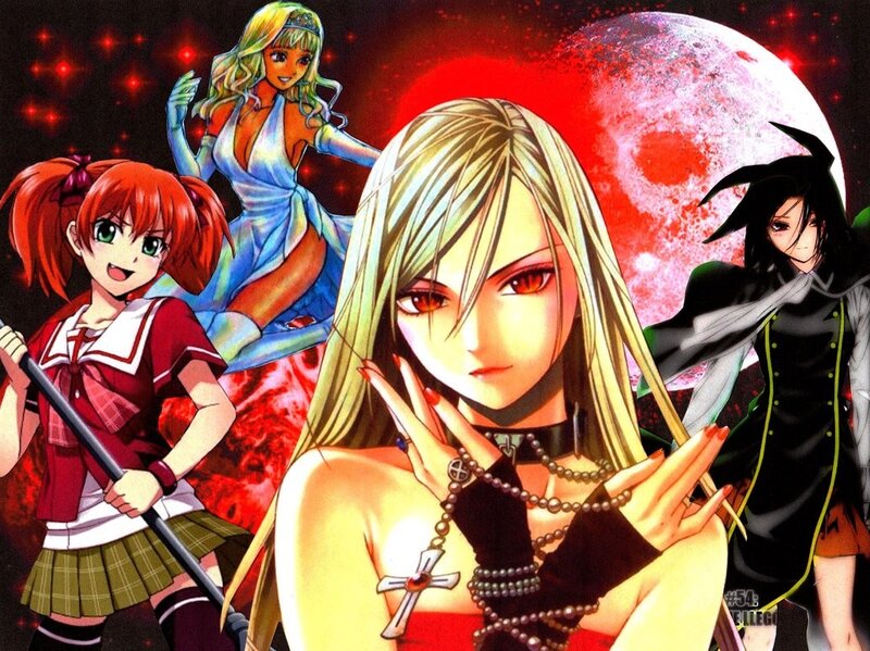 Anime Characters with Red Moon — Dramatic