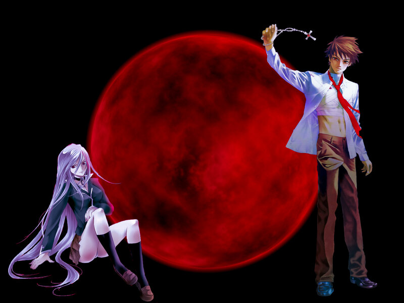 Anime characters with red moon