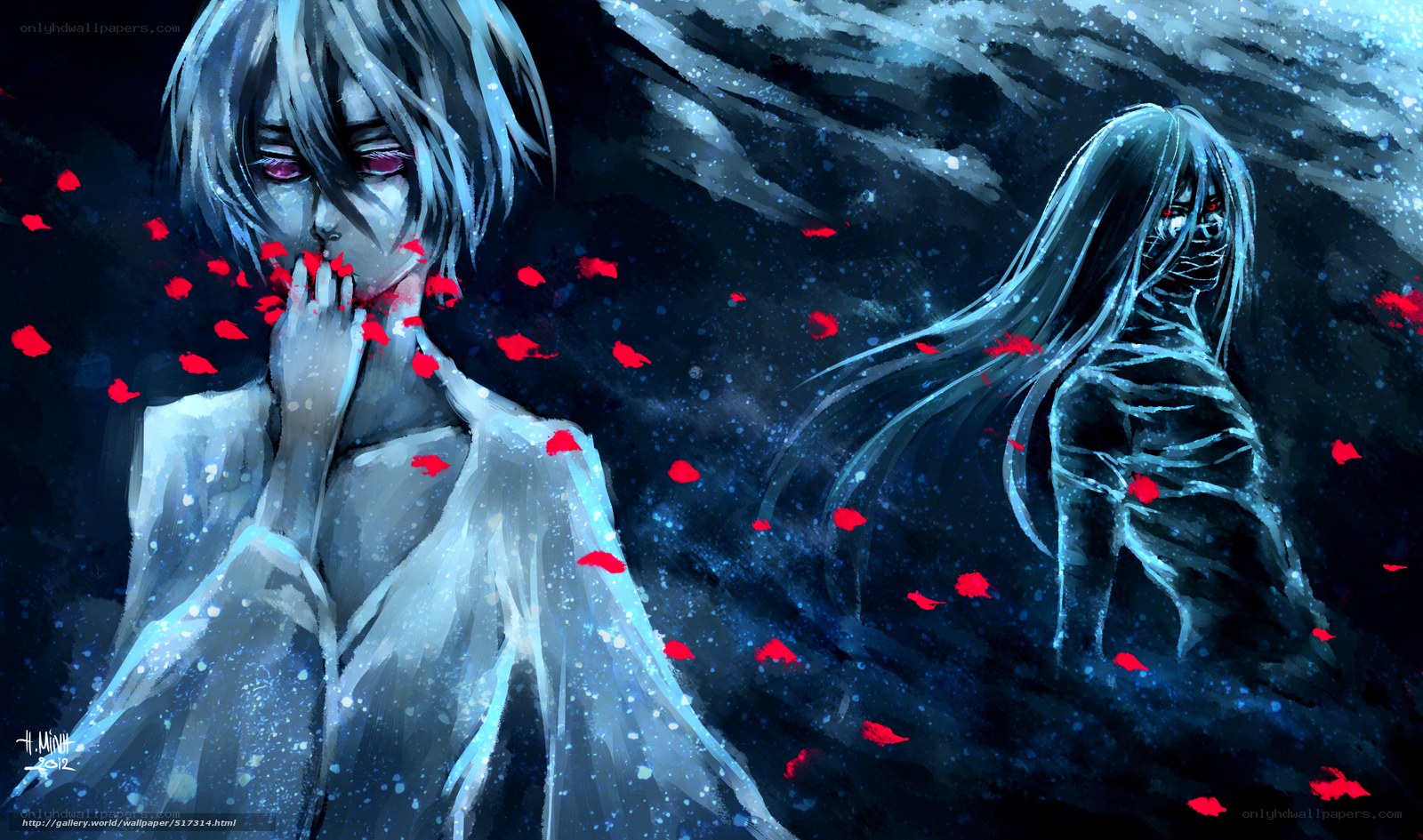 Anime characters with red petals