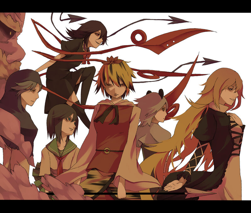 anime characters with red weapons