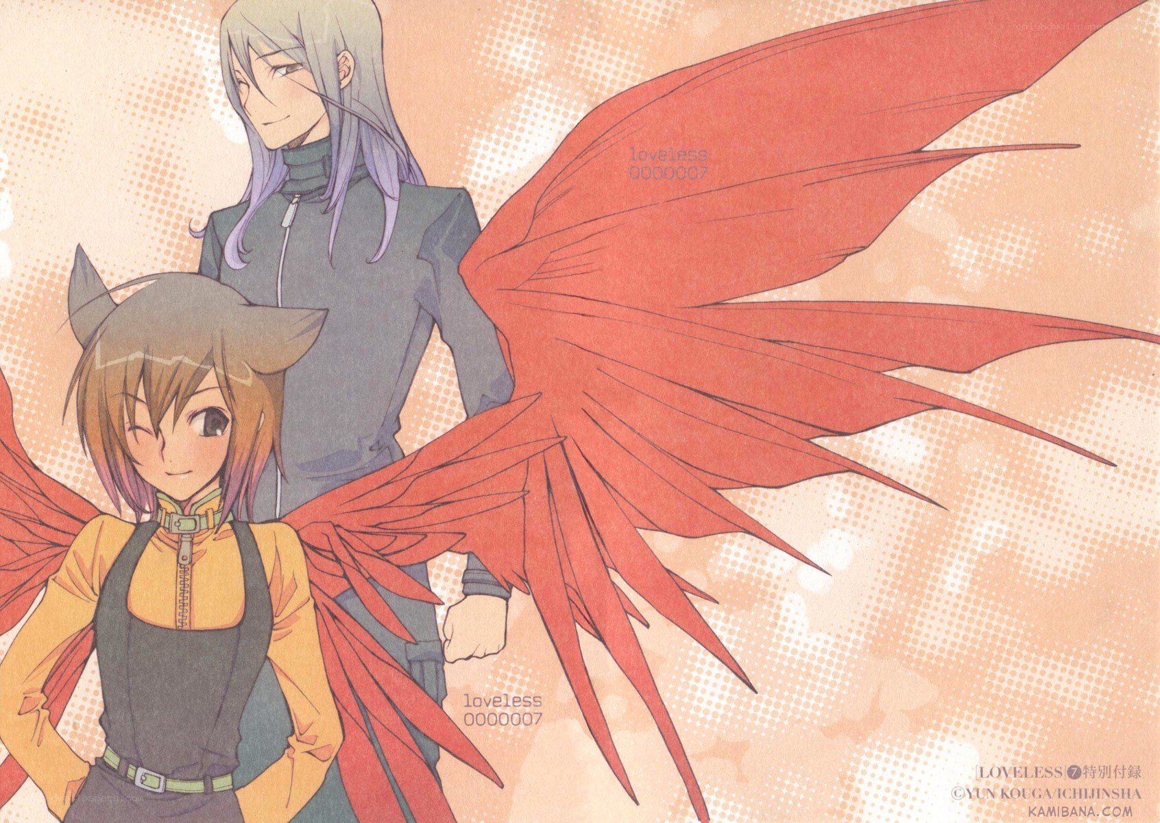 Anime characters with red wings