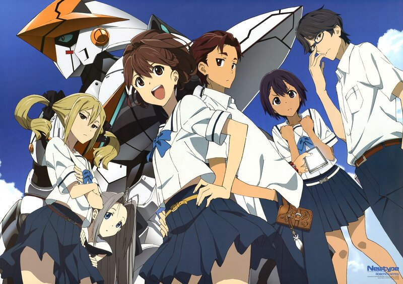 Anime Characters with Robot — Blue, Dramatic, Afternoon