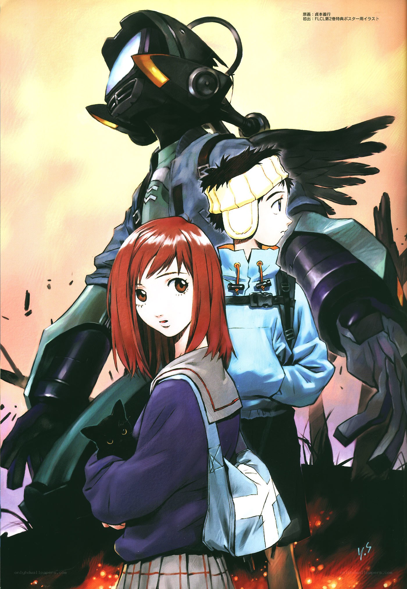 Anime characters with robot companion