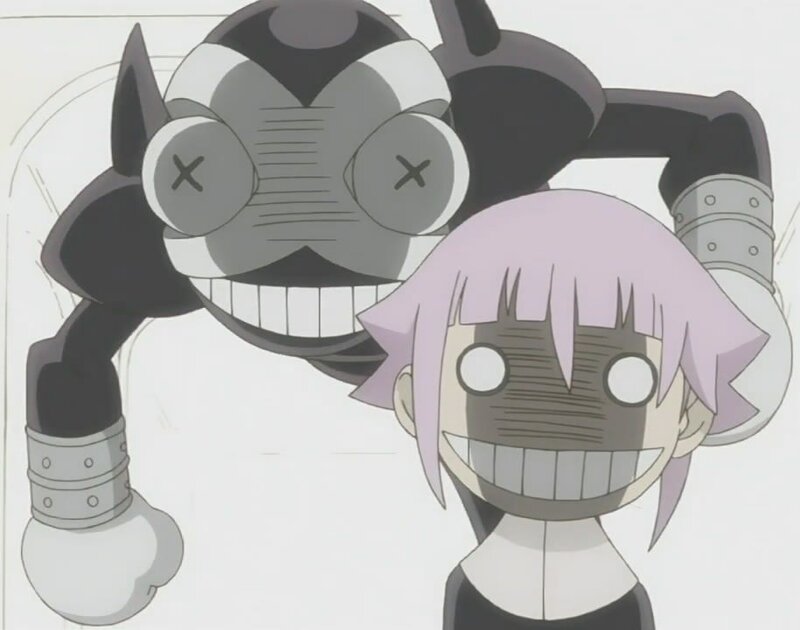 Anime characters with robotic faces