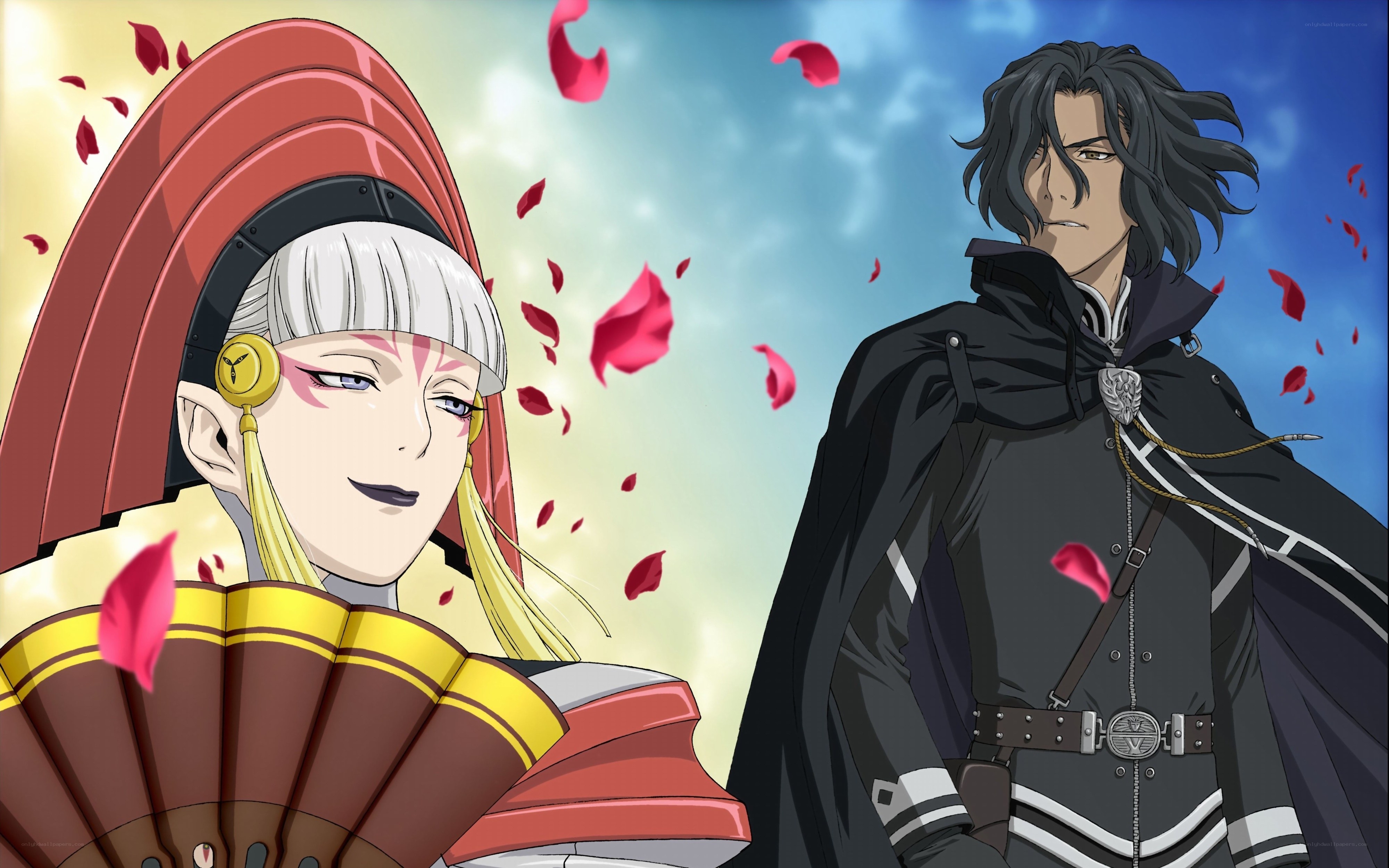 anime characters with rose petals