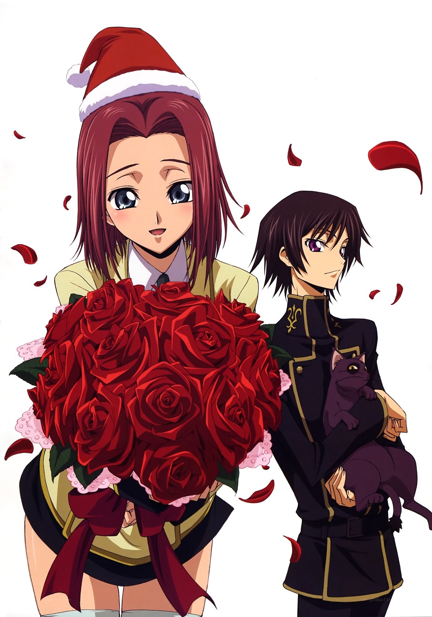 Anime characters with roses and cat