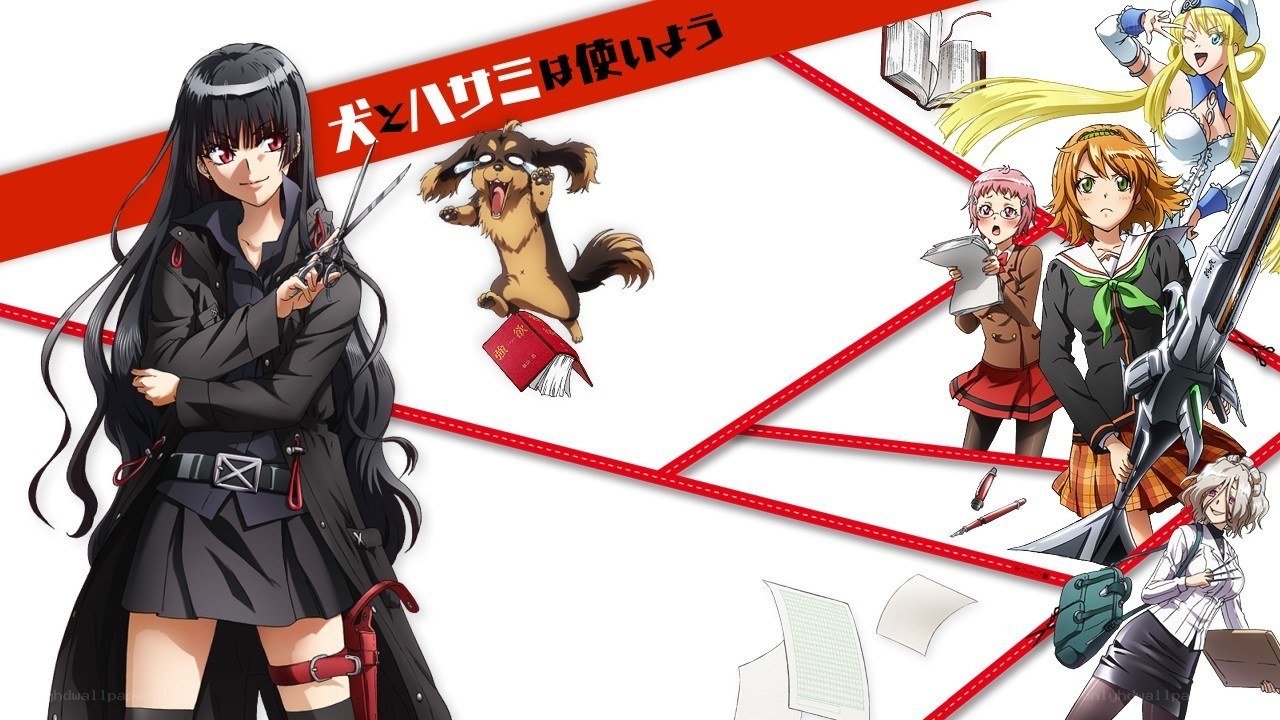 Anime characters with scissors and dog