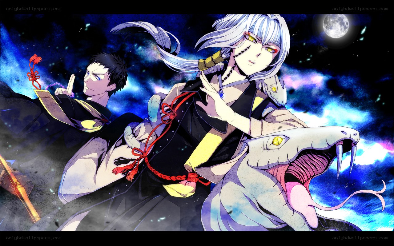 Anime characters with snake and moon