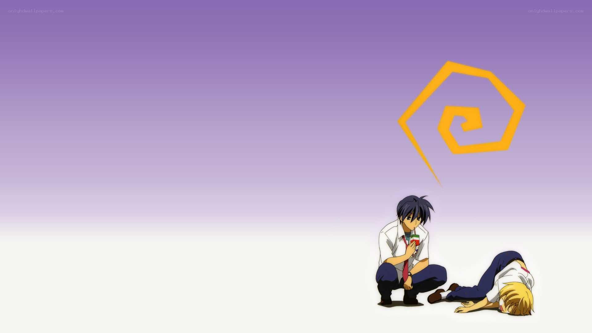 Anime characters with spiral symbol