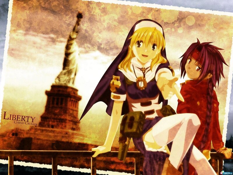 Anime characters with Statue of Liberty