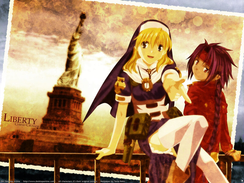Anime characters with Statue of Liberty