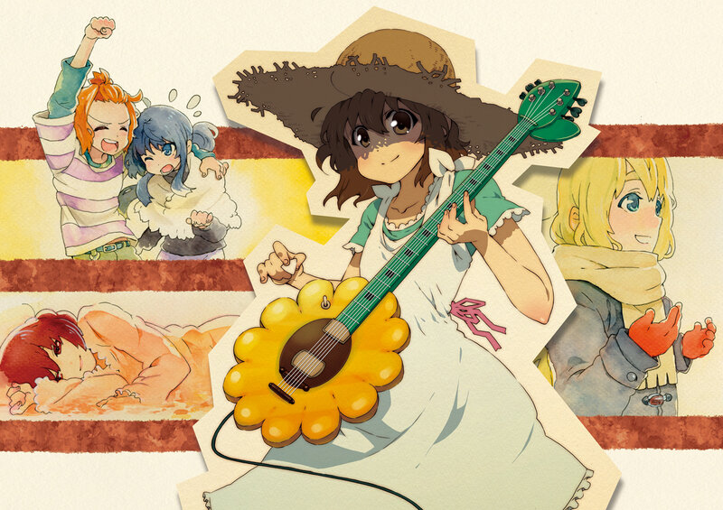 Anime characters with sunflower guitar