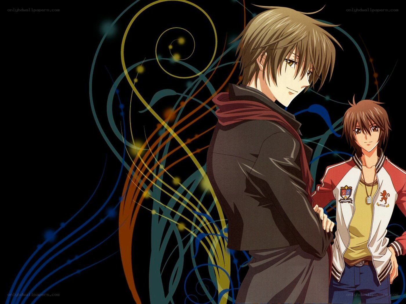 anime characters with swirling background