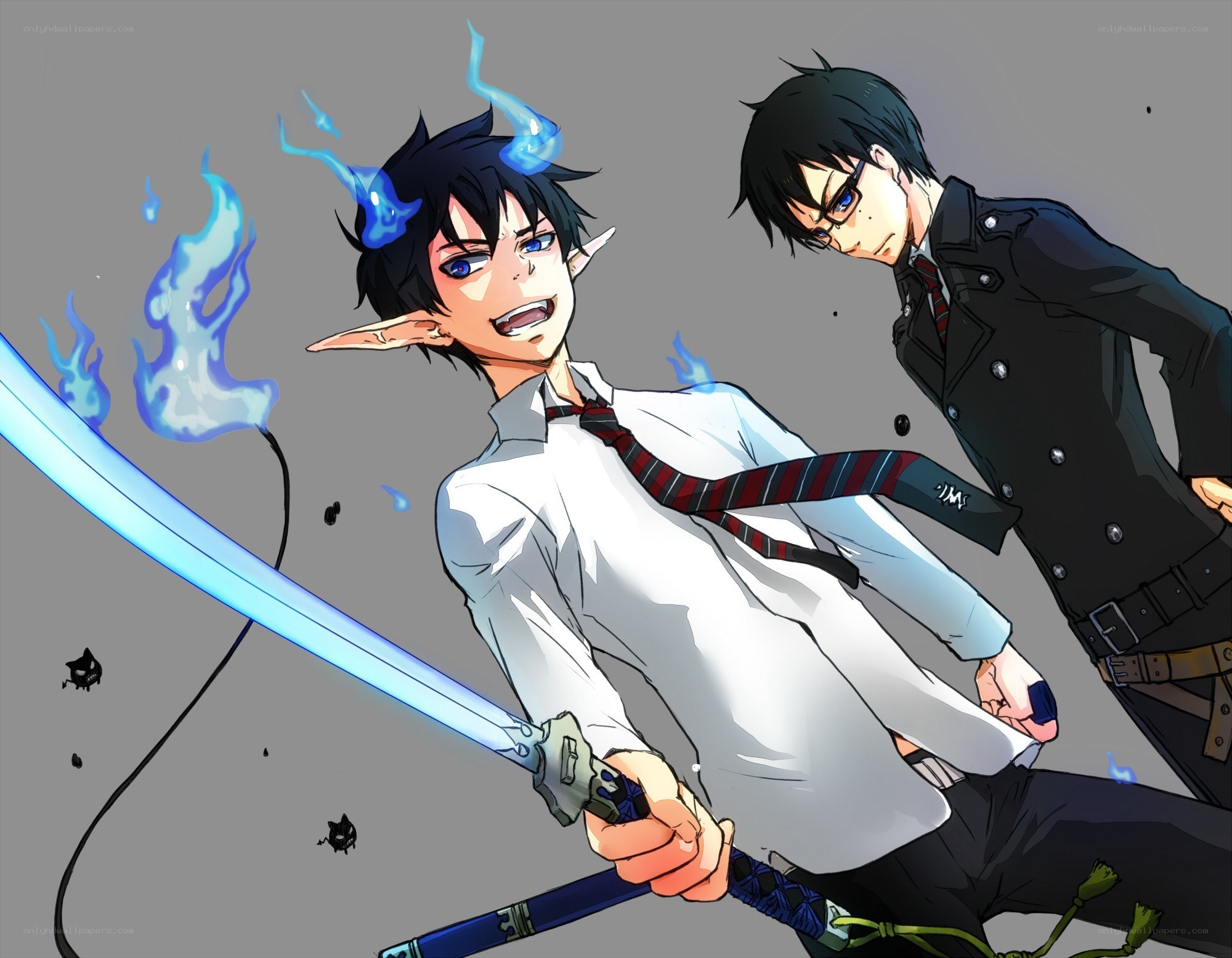 Anime characters with sword and fire