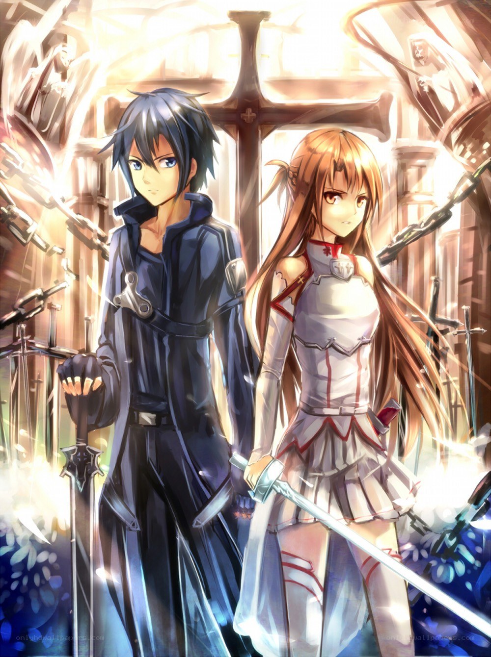 Anime characters with swords