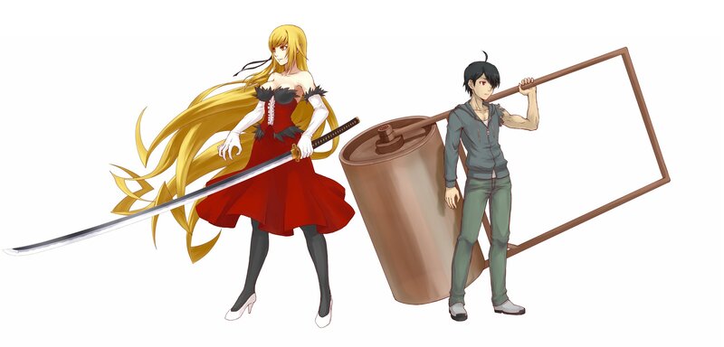 Anime characters with swords