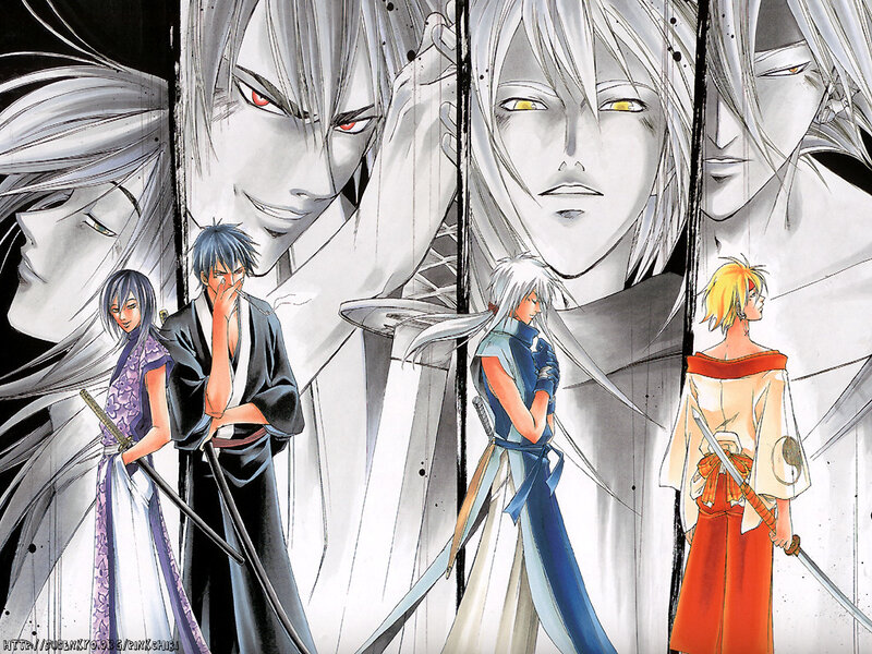 Anime characters with swords