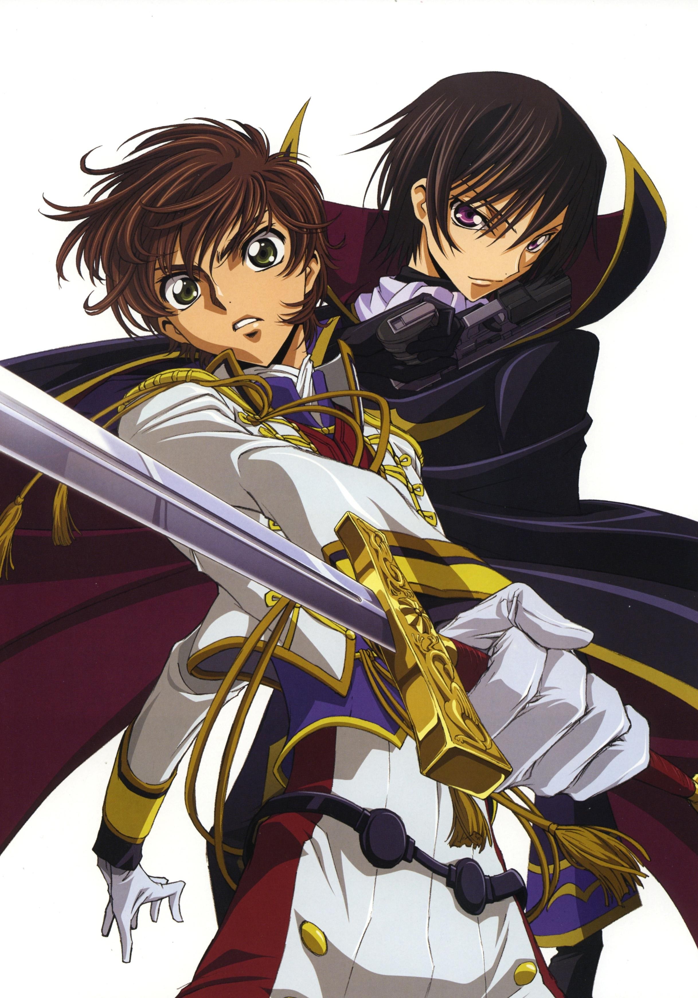Anime characters with swords and guns