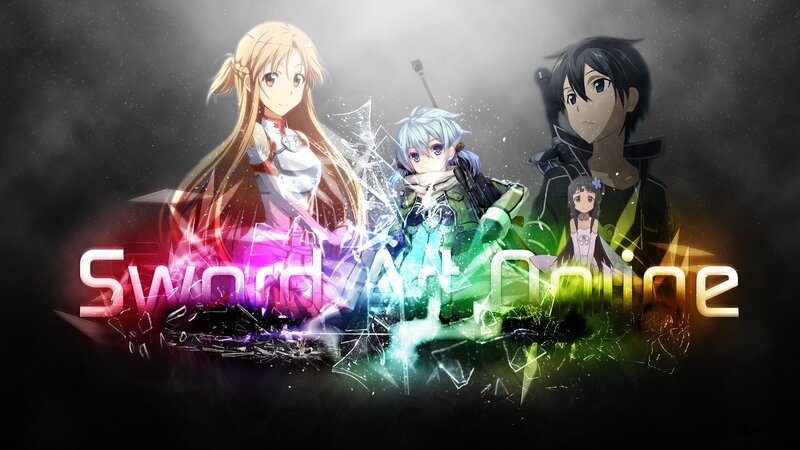 Anime Characters with Swords — Black, Dramatic, Shattered Glass, Light Effects