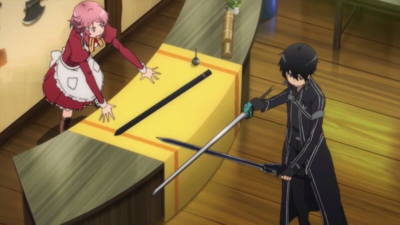 Anime Characters with Swords — Black, Dramatic, Table