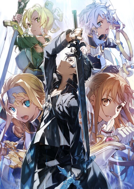 Anime Characters with Swords — Blue, Dramatic, Magic