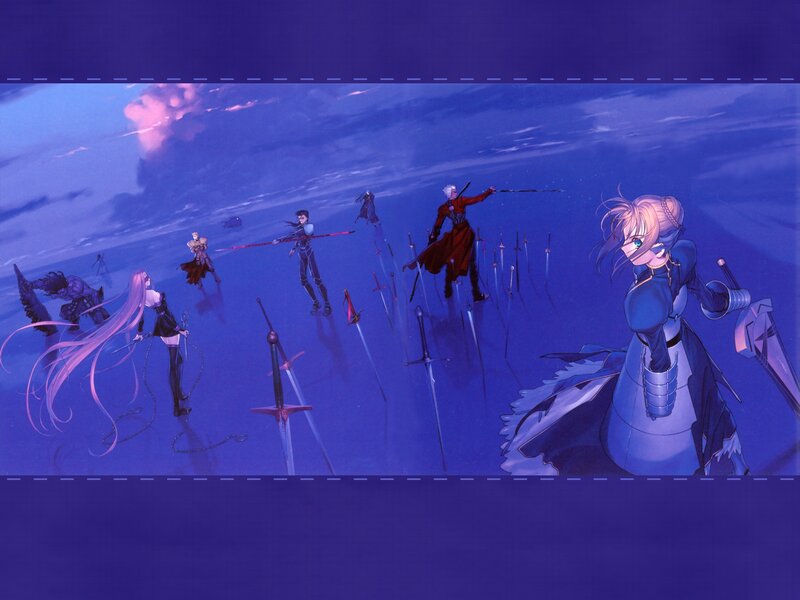 Anime Characters with Swords — Blue, Dramatic, Night, Battle