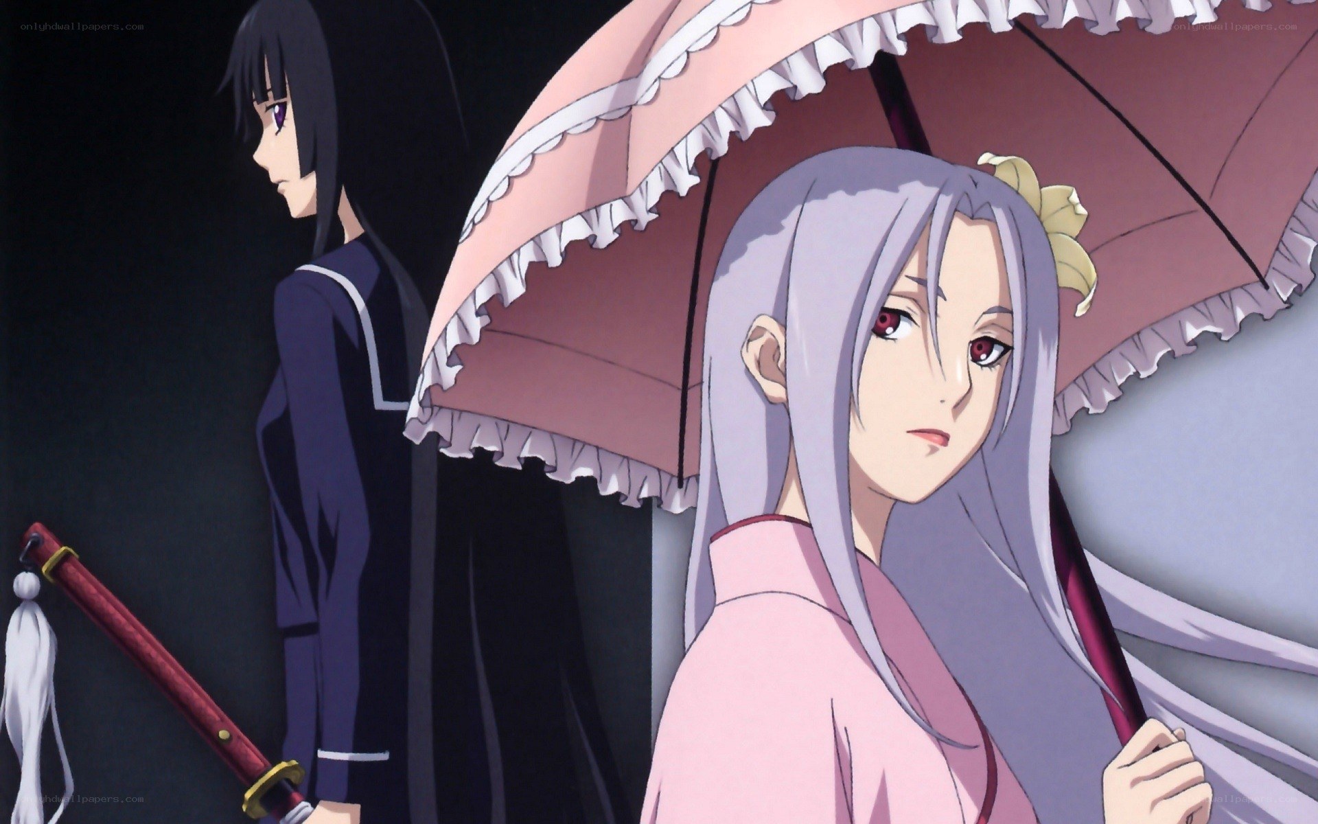 Anime characters with umbrella