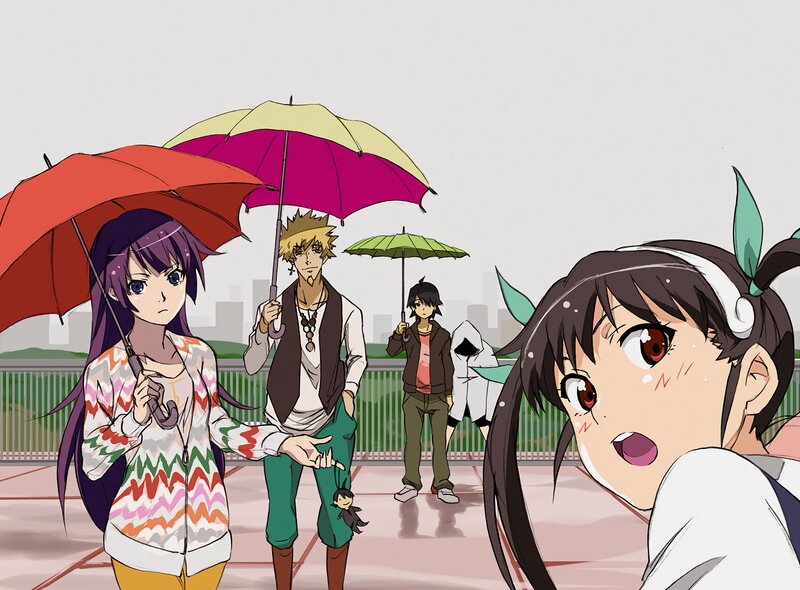 Anime Characters with Umbrellas — Gray