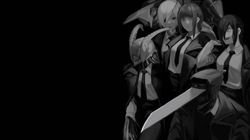 Anime Characters with Weapons — Black, Dramatic, Digital Art, School Uniforms