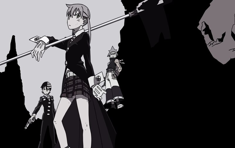 Anime Characters with Weapons — Black, Dramatic, Skyscrapers