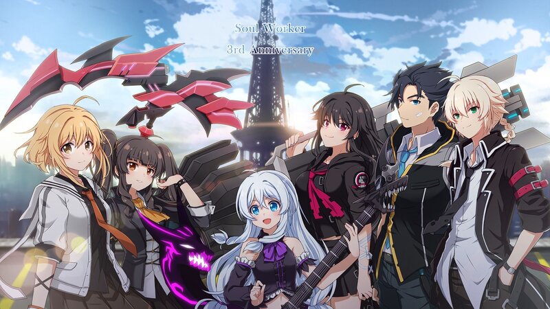 Anime Characters with Weapons — Blue, Dramatic, Afternoon, Tower