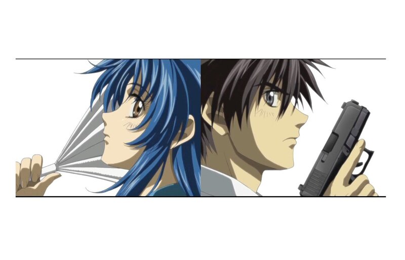 Anime Characters with Weapons — Blue, Dramatic, Gun