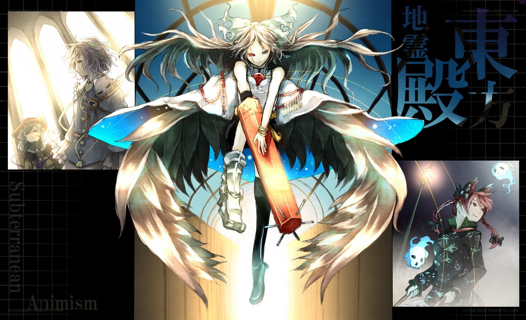 Anime characters with wings and weapons