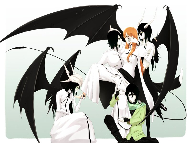 Anime Characters with Wings — White, Dramatic, Digital Art