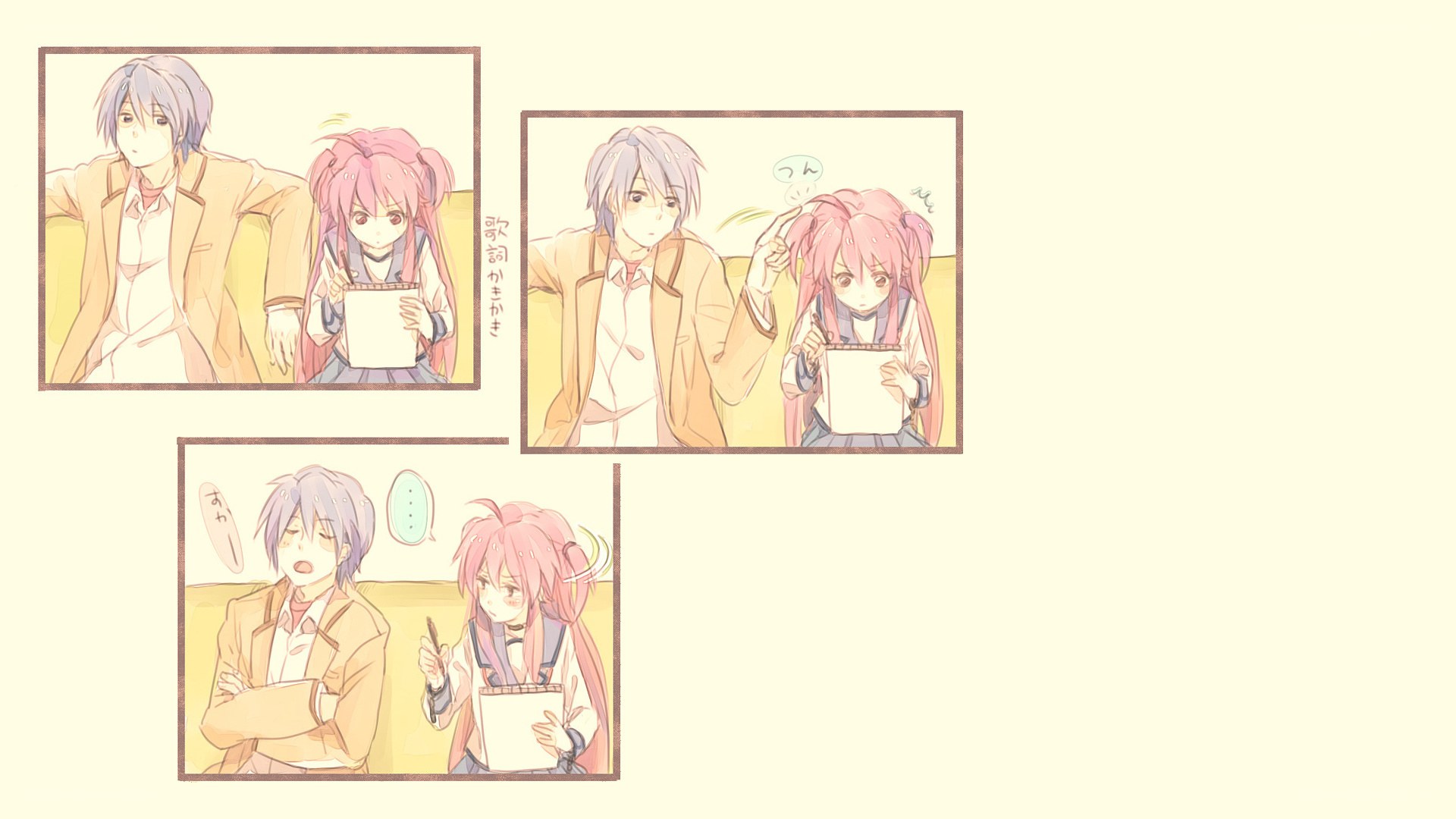 anime characters writing together