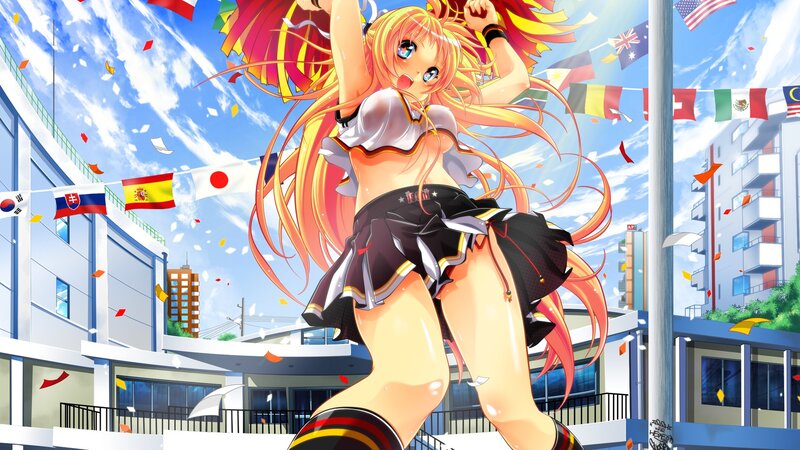 Anime cheerleader at festival