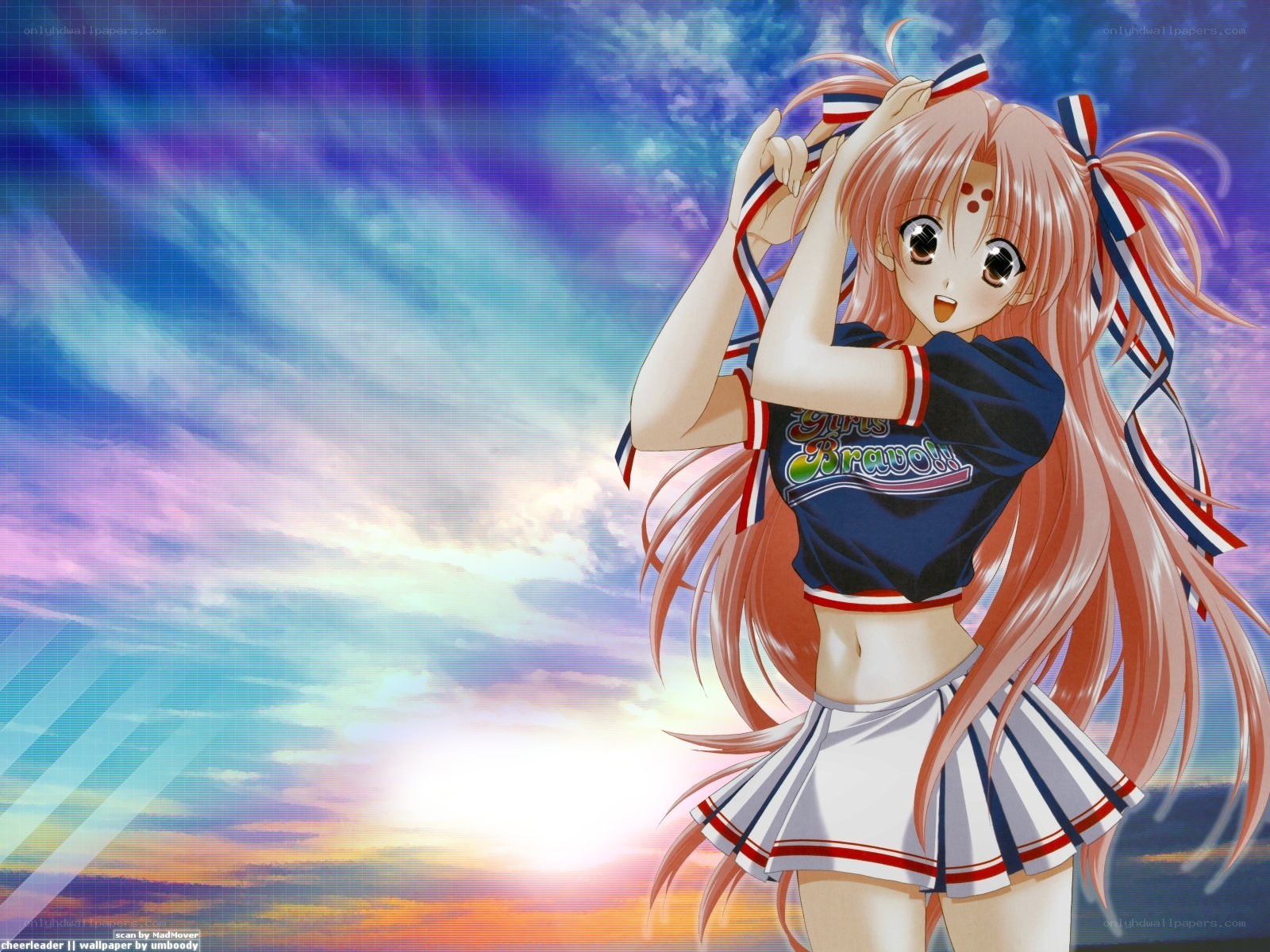 anime cheerleader at sunset