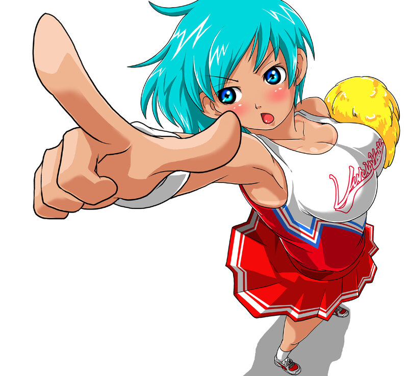anime cheerleader pointing
