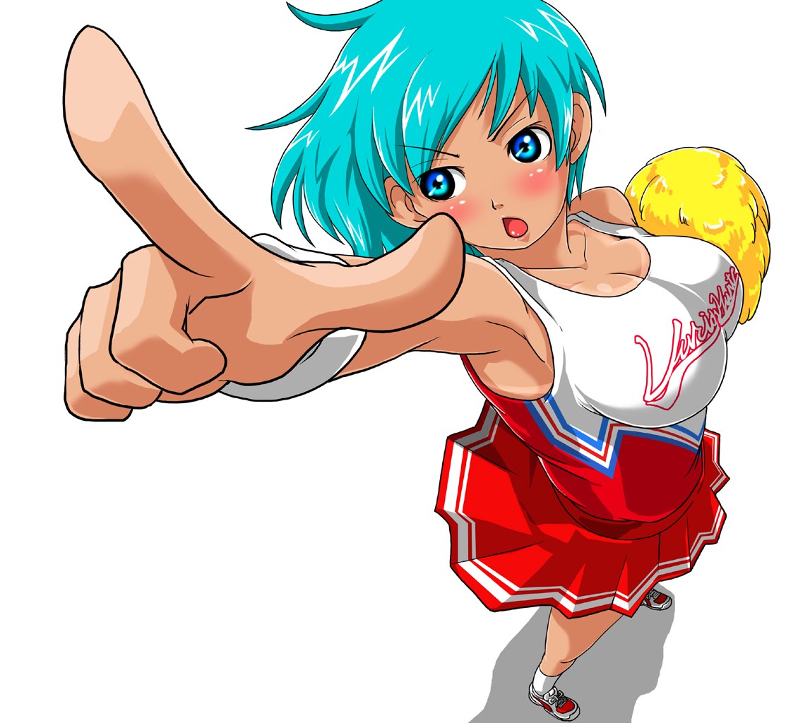 anime cheerleader pointing